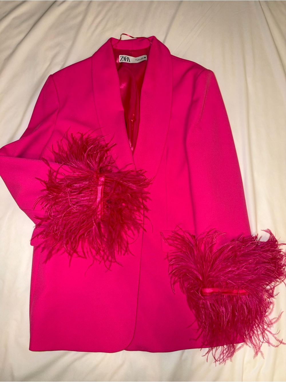 Zara Hot Pink Feather-Cuff Blazer
